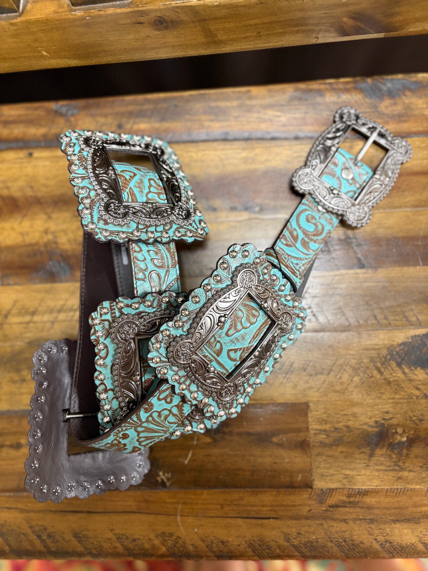 Turquoise Tooled Square Concho Belt