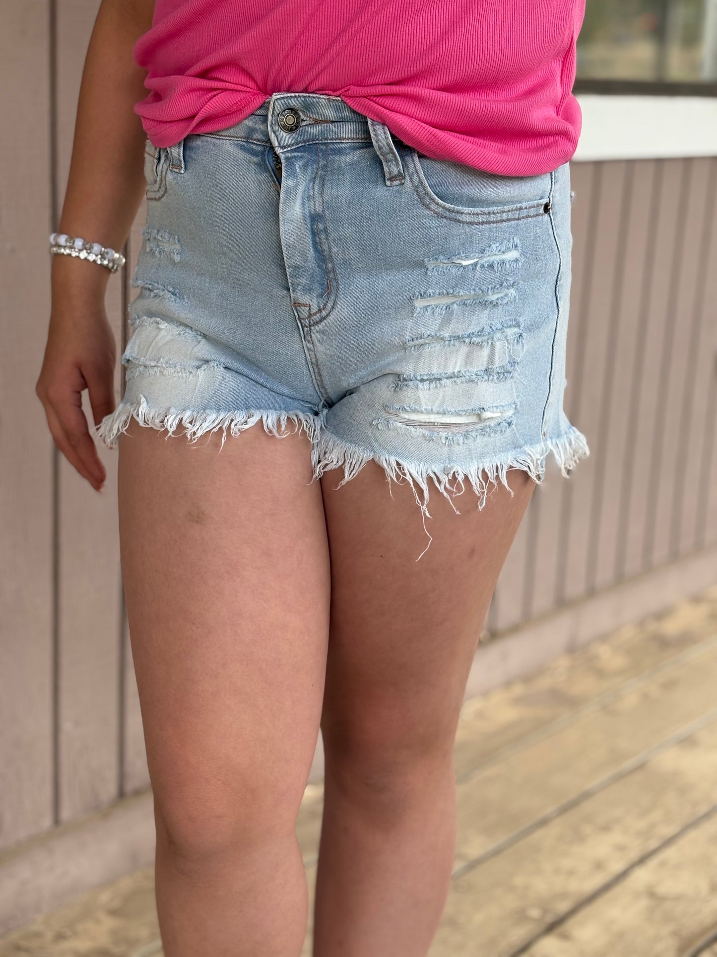 Distressed Ripped Raw Hem High Waist Denim Shorts
