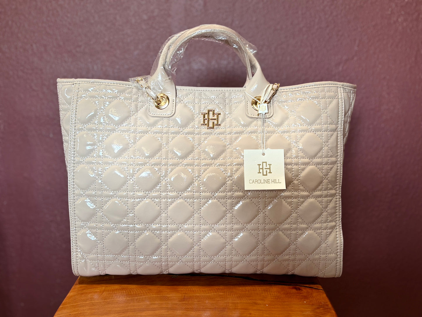 Caroline Hill Melissa Tote Nude Patent Sq