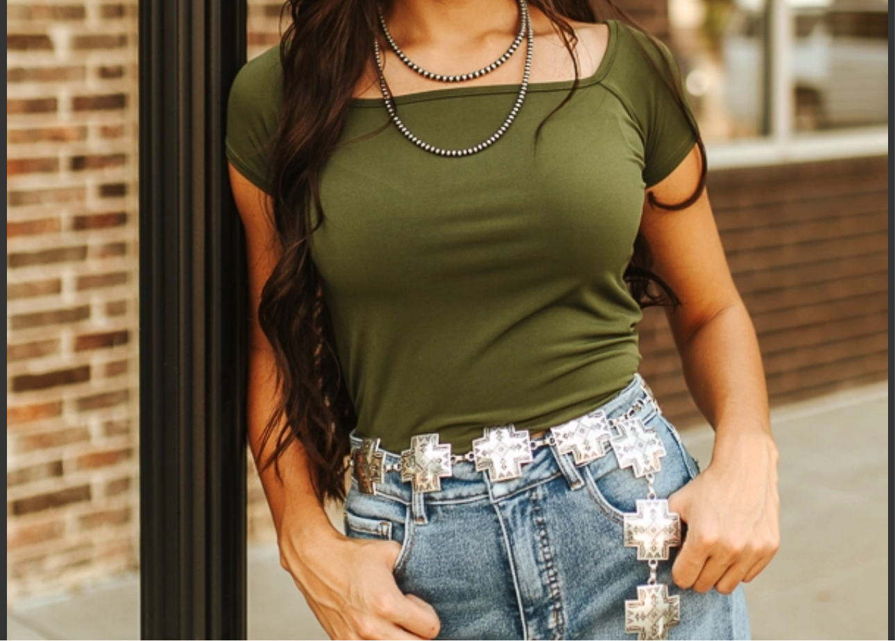Olive Short Sleeve Square Neckline Top