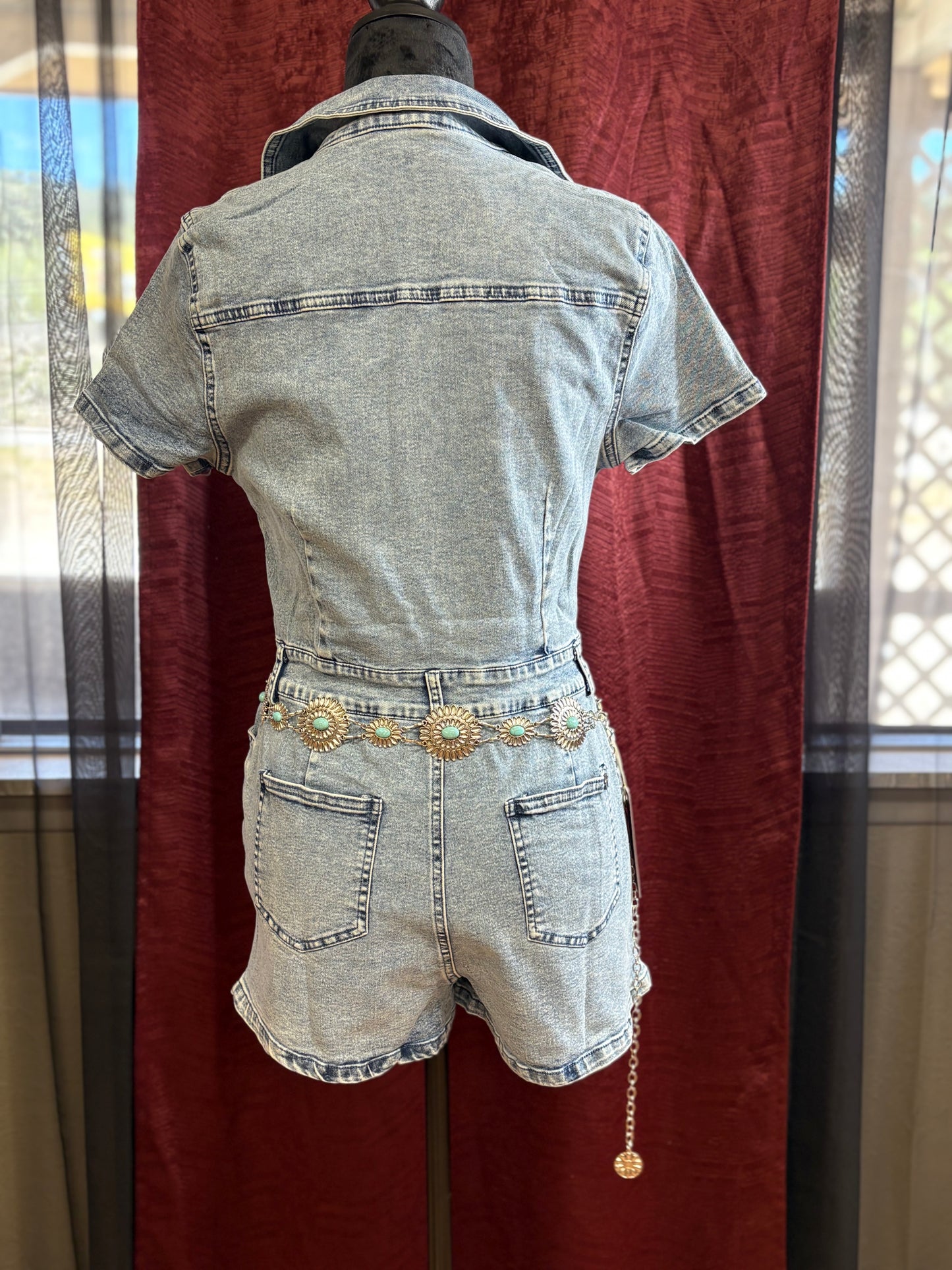 Stone Vintage Wash Short Sleeve Denim Romper
