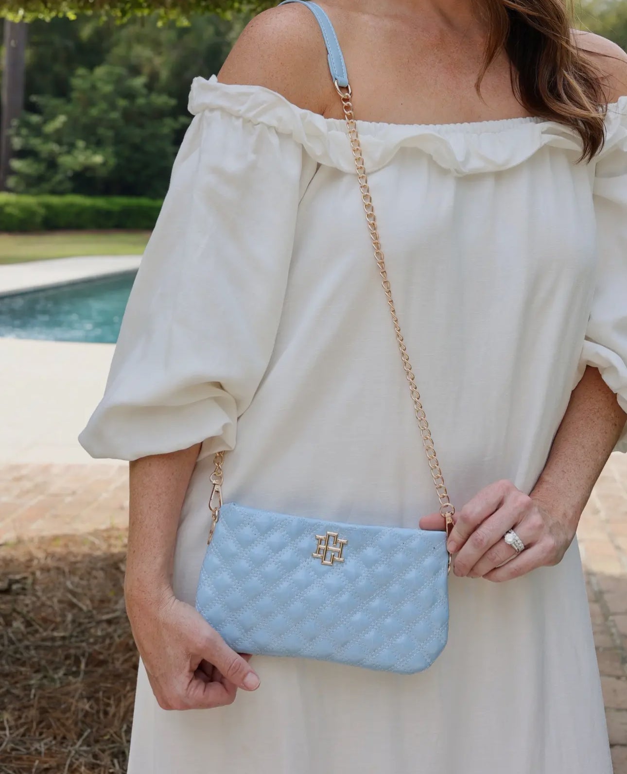 Caroline Hill Livi Crossbody Light Blue Patent