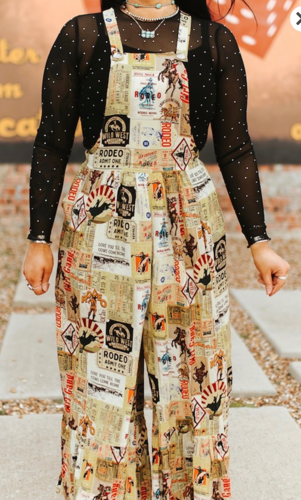 Vintage Rodeo Print Wide-Leg Jumpsuit