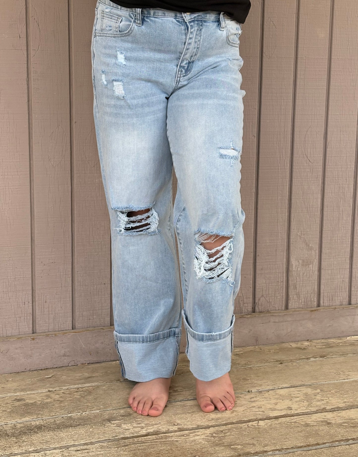 Light Distressed Flare Jeans