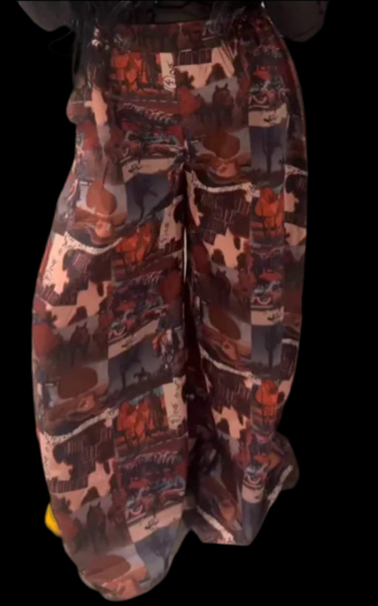 Western Collage Print High-Waist Wide Leg Pants