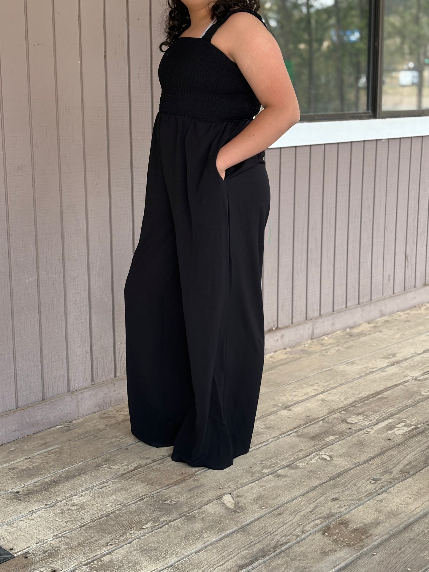 Smocked Tank Wide Black Leg Jumpsuit