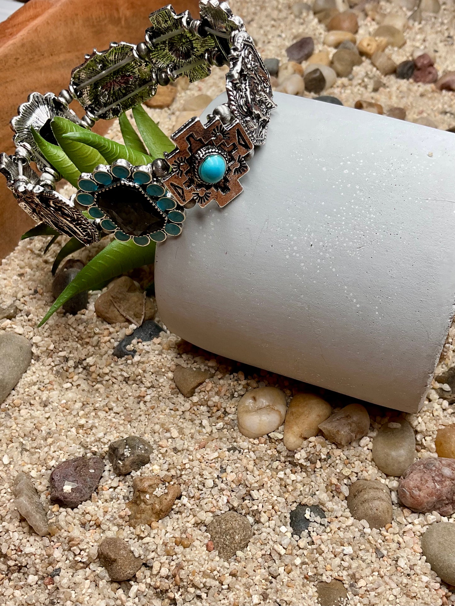 Desert Turquoise Concho Stretch Bracelet