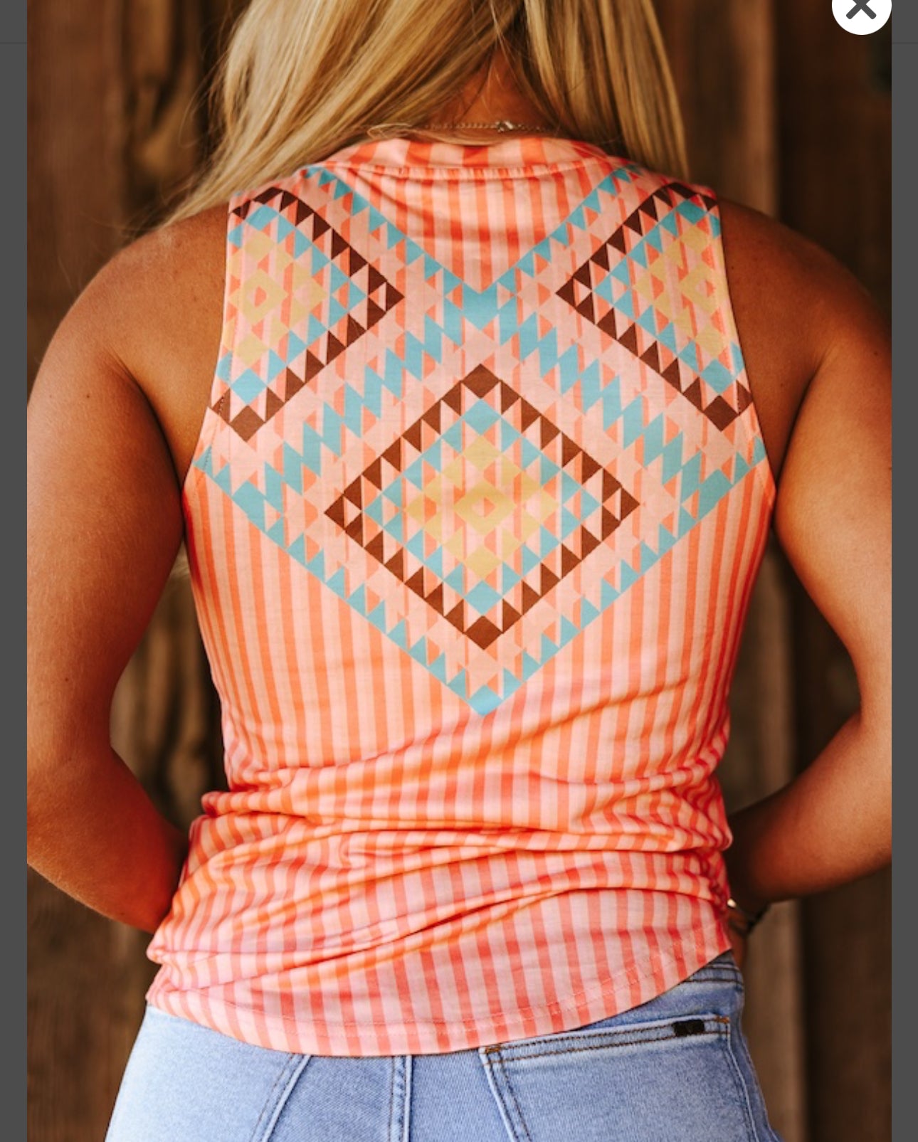 Soft Pink Striped Aztec Sleeveless Tank Top