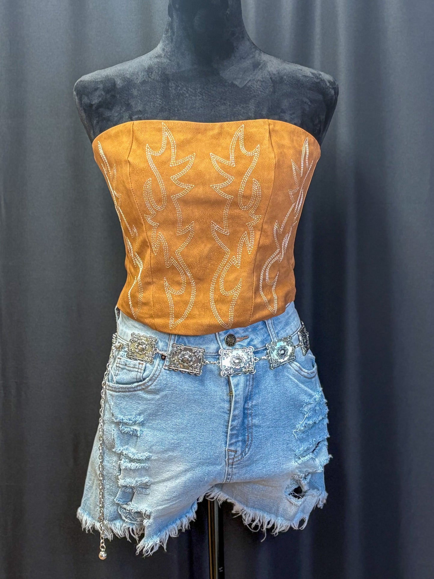 Beckee Vegan Leather Embroidered Western Corset Top