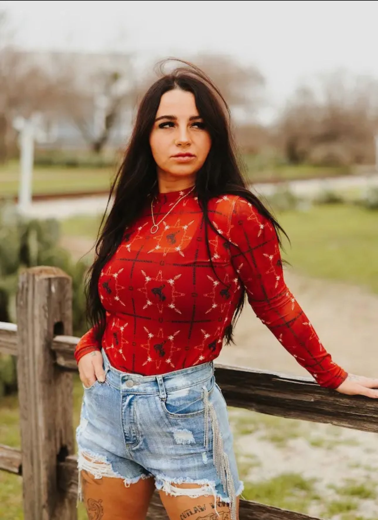 Mid Wash High Rise Rhinestones Fringe Sides Distressed