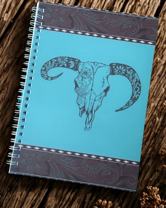 Turquoise Western Steer Skull Spiral Notebook