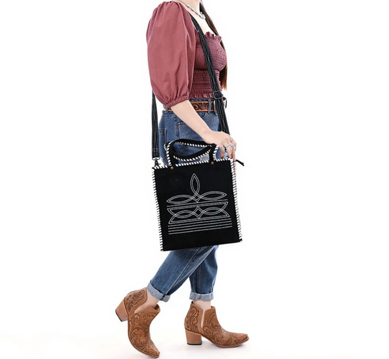 American Darling Black Whipstitch Crossbody