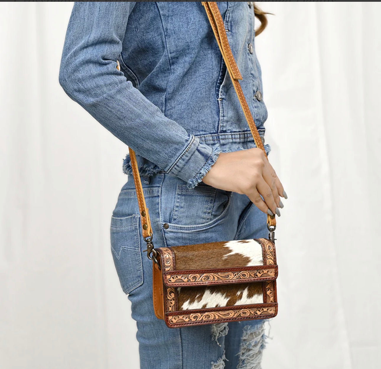 American Darling Tooled Leather & Cowhide Crossbody