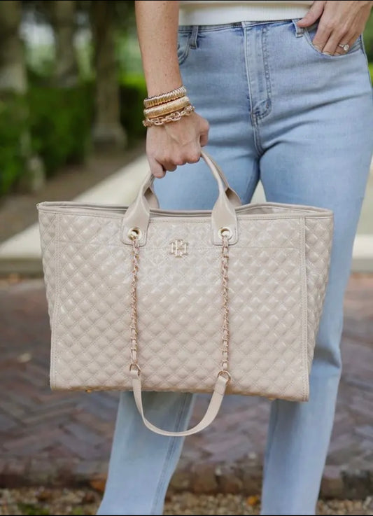 Caroline Hill Melissa Tote Nude Patent Sq