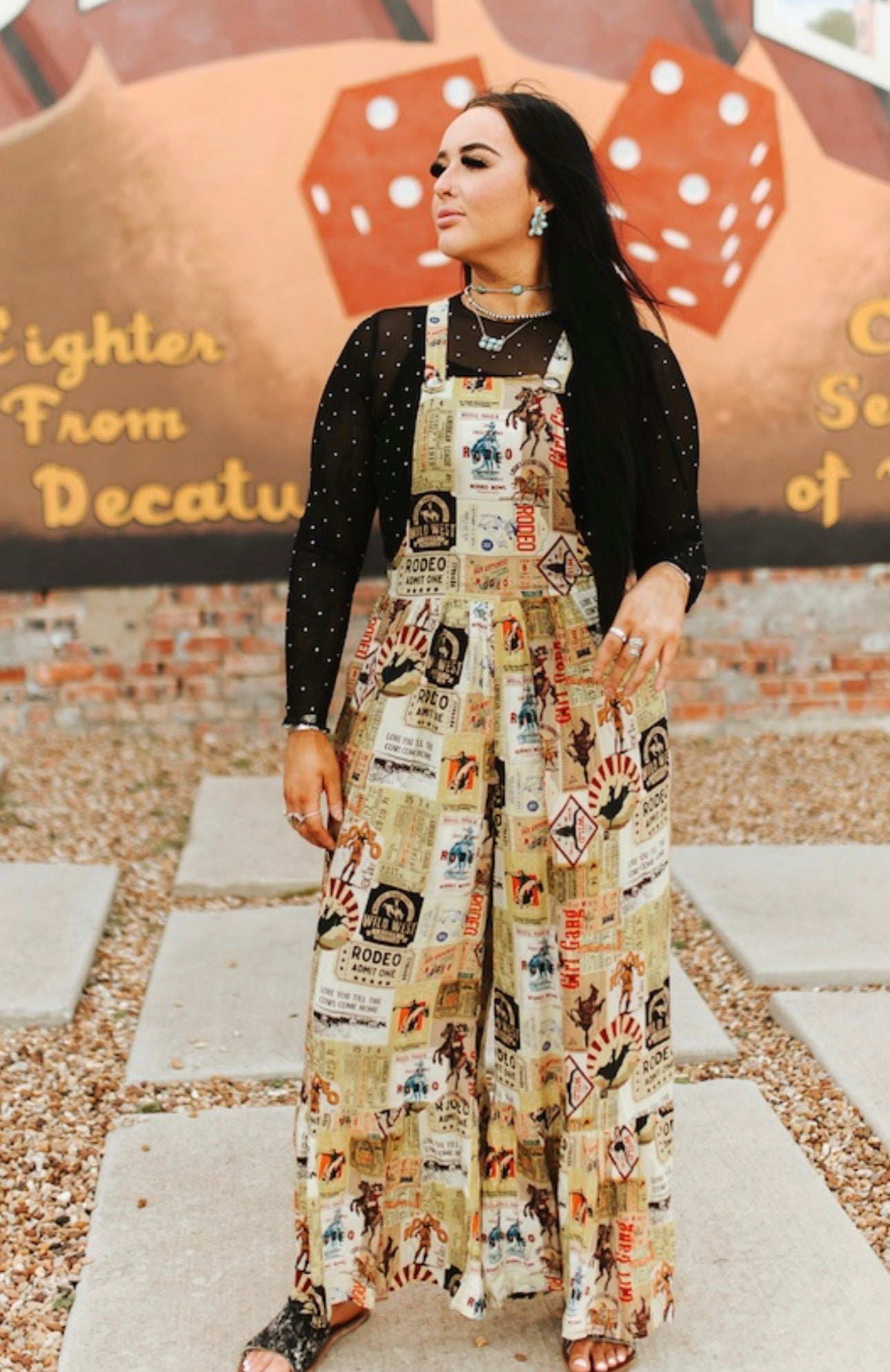 Vintage Rodeo Print Wide-Leg Jumpsuit