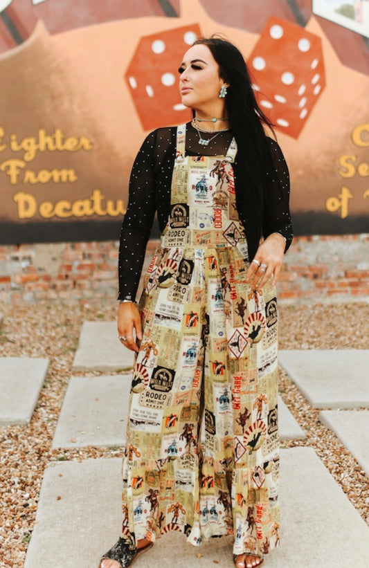 Vintage Rodeo Print Wide-Leg Jumpsuit