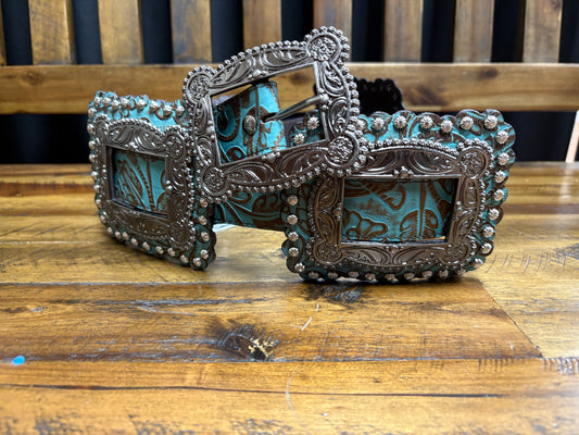 Turquoise Tooled Square Concho Belt