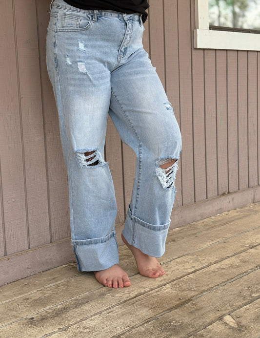 Light Distressed Flare Jeans