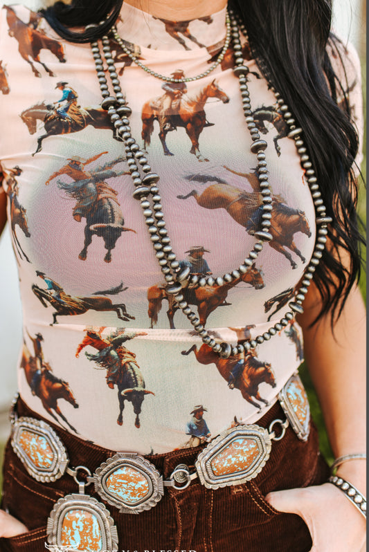 Cream Horse Short Sleeve Mesh Top Plus Size