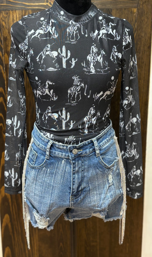 Black Desert Mesh Printed Top