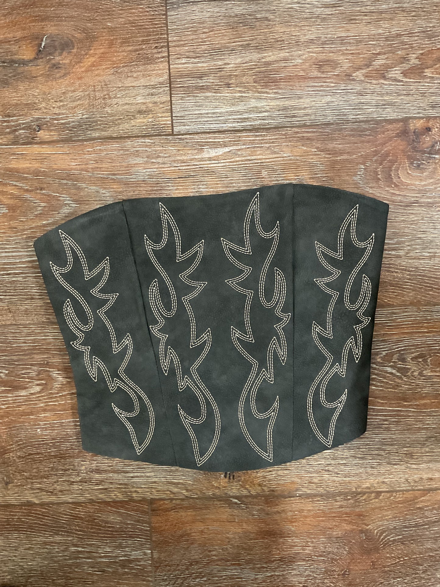 Beckee Vegan Leather Embroidered Western Corsert Top
