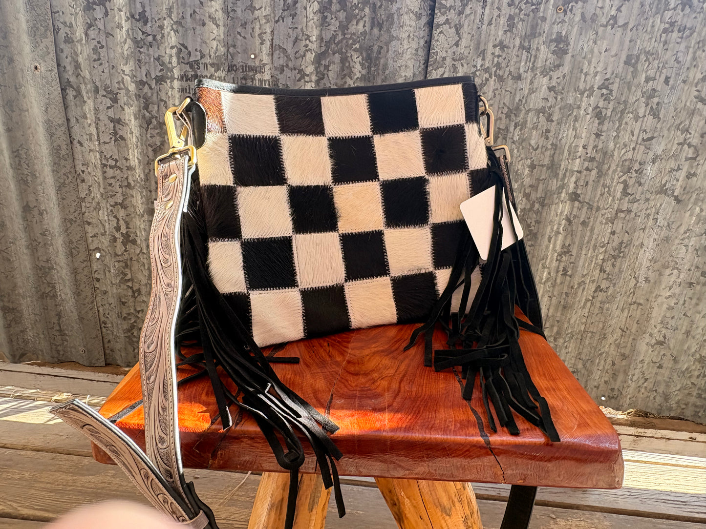 Rodeo Squared Cowhide Checkered Conceal Carry Purse