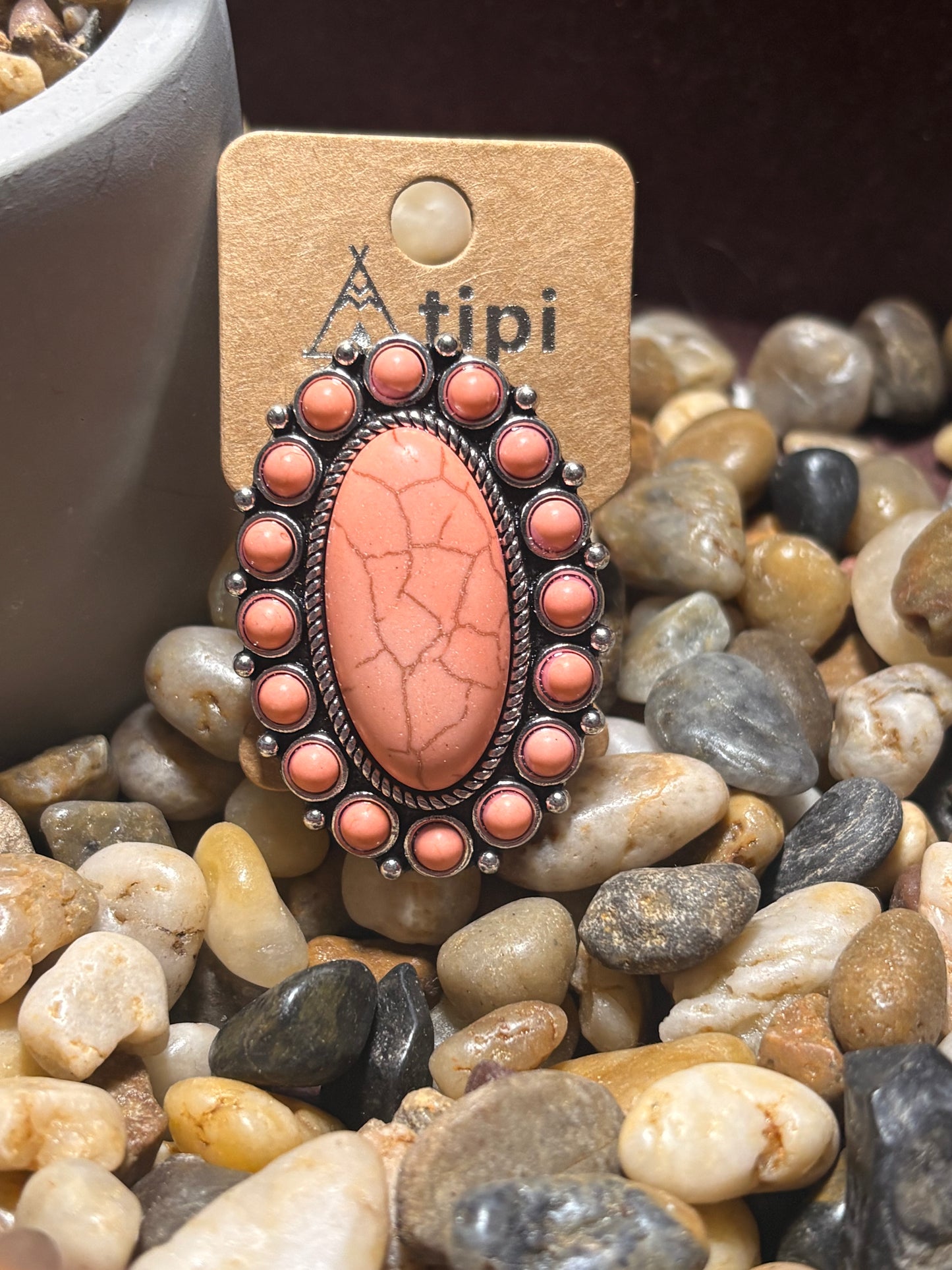 Peach Stone Cuff Ring